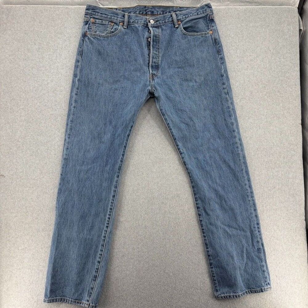 Levi's 501 Jeans Mens 40x34 Blue Denim Button Fly Straight Leg Blank Red Tab